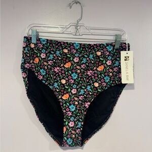 NWT Janela Bay black multi color floral high waist bikini bottoms